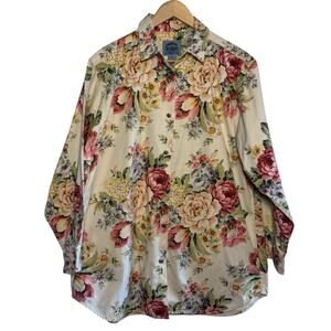 Vtg 100% Cotton Cambridge Dry Goods Size 10 Floral Granny Cottage Core Blouse